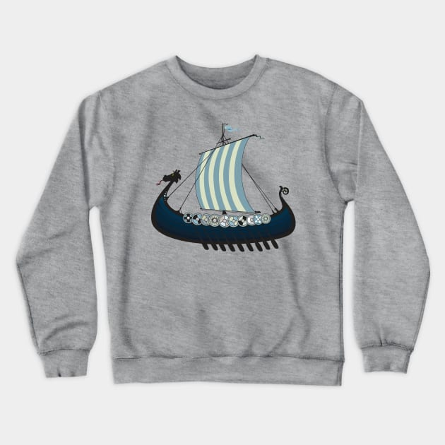 Blue viking ship Crewneck Sweatshirt by mangulica